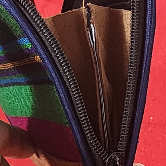 JL Brand Duo Aztec / Stripe Design Embroidered Leather Zip Hand Strap Wallet OLG - Picture 11 of 16